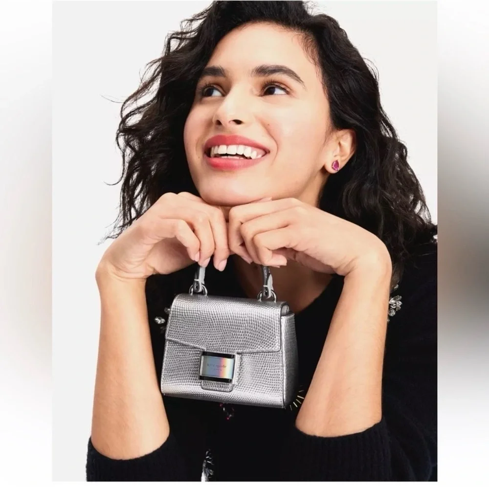 NWT Kate Spade Katy Silver Lizard Embossed Micro Crossbody